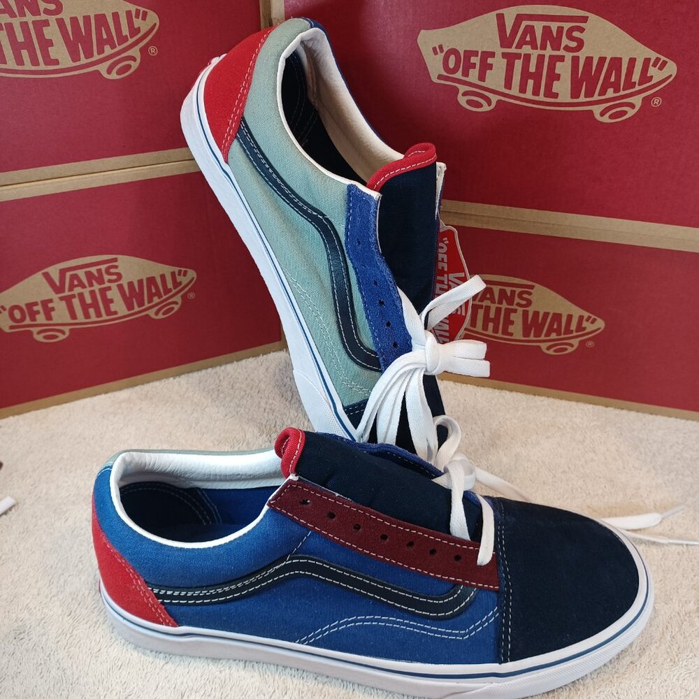 Vans Men's 7.5/Women's 9 Old Skool Red/Blue/Green Suede